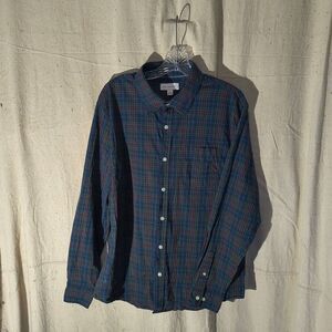 Free Assembly Men's Size Large Blue and Green Plaid Button-Up Shirt